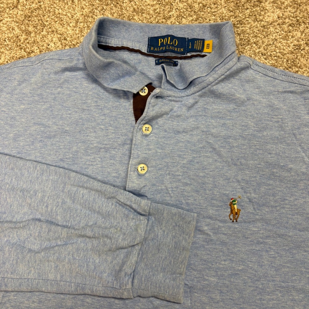 Polo Ralph Lauren Polo Rugby Shirt Mens Large Long Sleeve Blue Heather Pony Logo